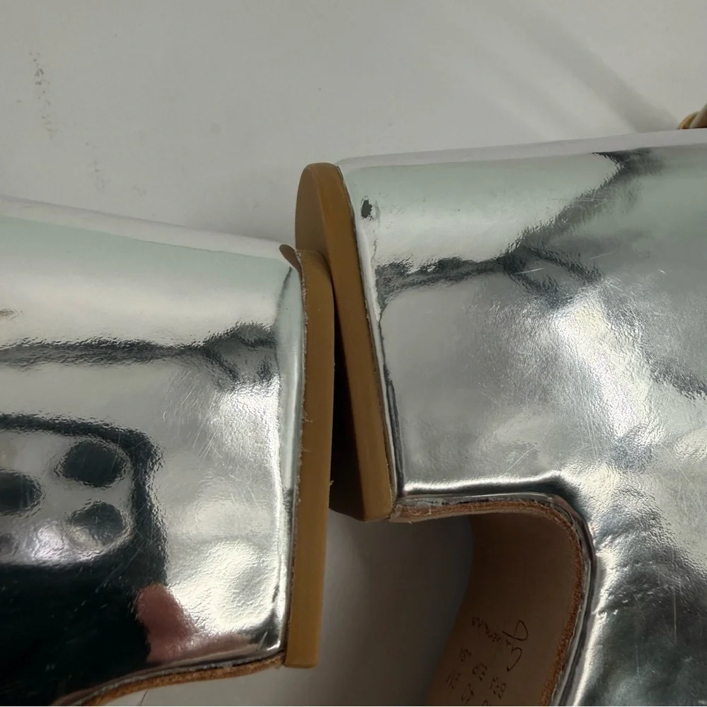 Anthropologie Guilhermina Knotted Platform Silver Mirror Heels Size 9